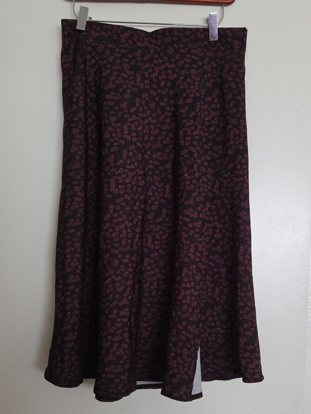 SHEIN Brown A-Line Midi Skirt with Rust Floral Print